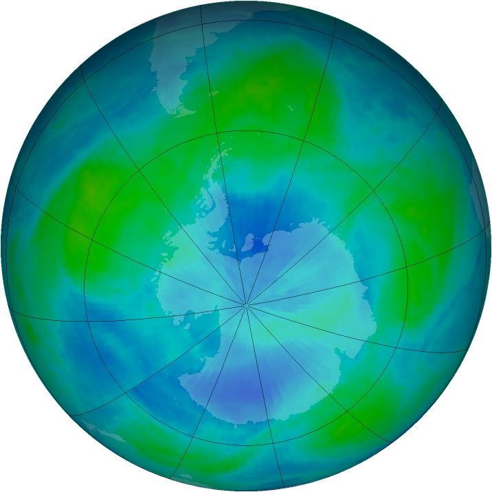 Antarctic ozone map for 21 February 1986